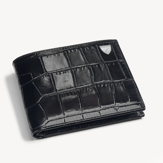 Aspinal of London - 8 Card Billfold Wallet - Black Croc