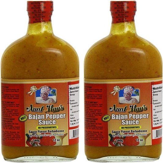 Aunt May's Hot Bajan Pepper Sauce 340g (Pack of 2)